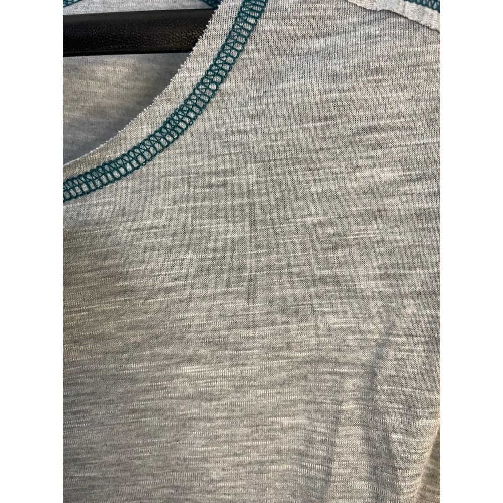 Self Esteem Womens Heather Grey Front Knot Varsity Stripe 3/4 Sleeve Top Large - Picture 3 of 7
